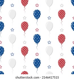 Independence Day of USA. Seamless pattern with balloons. Holiday background for 4th of July celebration. National Freedom Day. Vector illustration in flat cartoon style.