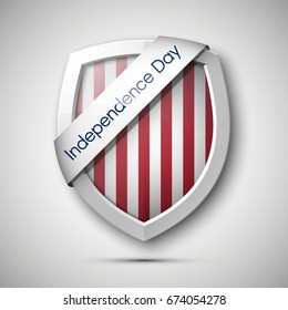 Independence Day USA shield icon. President's day shield banner isolated, stars and stripes presentation. Protect privacy badge. United States of American President holiday shield. Veterans Day sign