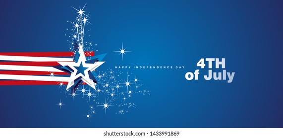 Independence Day USA star abstract flag line design firework blue vector banner