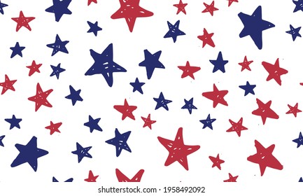 Independence Day USA. Stars grunge. Presidents day. Hand drawn illustration. Vector.	
