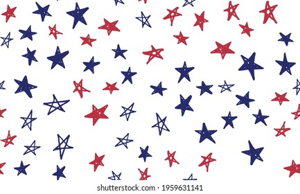 Independence Day USA. Stars grunge. Presidents day. Hand drawn illustration. Vector.	
