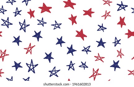 Independence Day USA. Stars grunge. Presidents day. Hand drawn illustration. Vector.	
