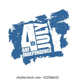 Independence Day in USA. Statue of Liberty in grunge style. Brush strokes and ink splatter. Logo for national patriotic holiday. Attractions New York City in America

