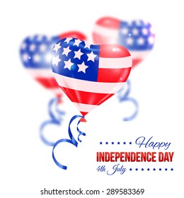 Independence day of the USA typographical background. Shining realistic balloons and place for text