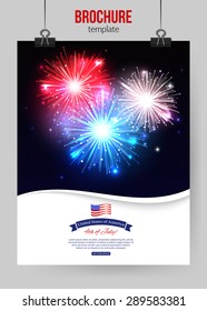 Independence day of the USA typographical background. Shining fireworks place for text. Vector illustration.