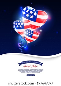  Independence day of the USA typographical banners. Shining balloons and place for text.