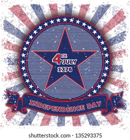 Independence day USA. Vintage poster, badge, stamp. Original colors American flag. Vector illustration. EPS10