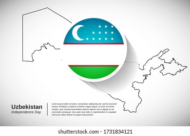 Independence day of Uzbekistan. Artistic national country flag of Uzbekistan with outline map. Creative greeting card or banner vector illustration