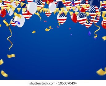 Independence day vector background with american flag and balloons, background. ,4th july independence day card