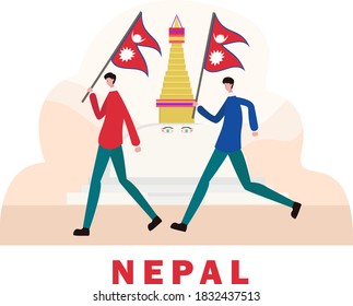 Independence day vector concept: Two men carrying flag of nepal honorably