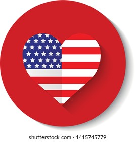 Independence day vector design. 4th of July USA greeting card with patriotic colors. Heart shaped national flag of The United States of America.