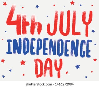 Independence day vector design. 4th of July USA greeting card with patriotic colors. Hand lettering Happy 4th of July. 