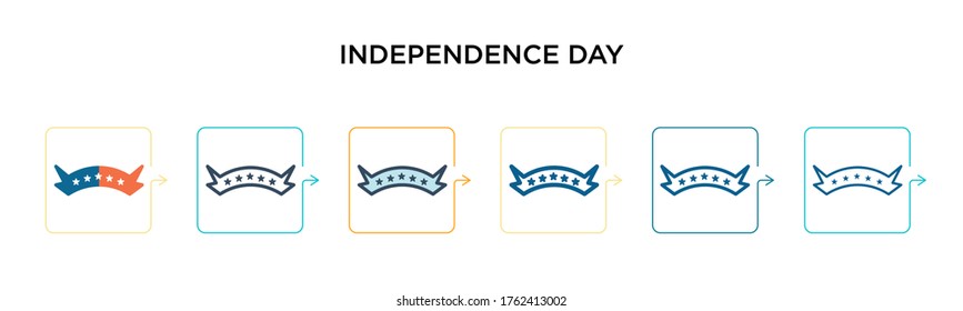 Independence day vector icon in 6 different modern styles. Black, two colored independence day icons designed in filled, outline, line and stroke style. Vector illustration can be used for web, 