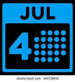 Independence Day vector icon. Style is flat symbol, blue color, rounded angles, black background.
