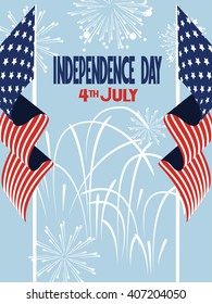 Independence Day vector illustration with American Flags and fireworks