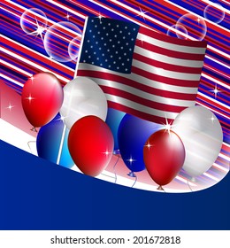 Independence day, vector illustration with US flag on the background/design for poster, print or creative editing