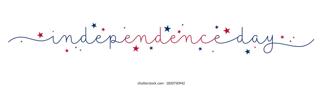 INDEPENDENCE DAY vector monoline calligraphy banner with swashes and stars