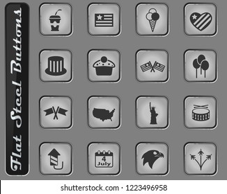 independence day vector web icons on the flat steel buttons