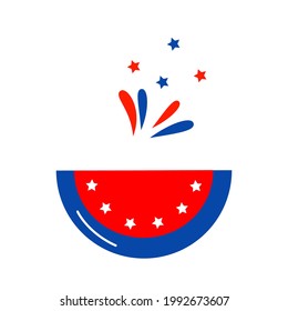 Independence day watermelon with american flag patriotic illustrations. Cute vector prints for 4th of July. Independence day design elements in the colors of the US national flag. 
