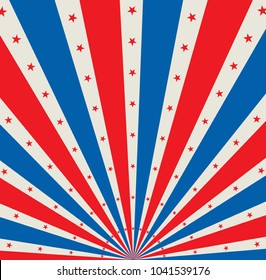 Independence Day white, red and blue burst vector background. July 4,