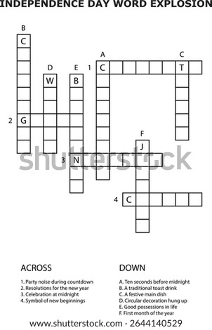 Independence Day Word Explosion Crossword Puzzle Grid Clues text letters