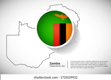 Independence day of Zambia. Abstract national country flag of Zambia with outline map. Creative greeting card or banner vector illustration