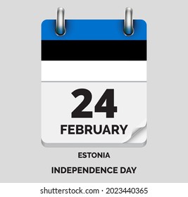 Independence Day,Estonia- February 24, days of year, flat realistic calendar icon Independence Day, vector image with Estonia flag