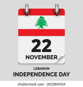 Independence Day,Lebanon -November 22, days of year flat realistic calendar icon Independence Day vector image with Lebanon flag