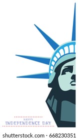 Independence Day.Portrait. Statue of Liberty.USA.Download banner, layout.Celebration on July 4th.Flat, Font, letters silhouette. Blue text, Street Business.Green blue illustration white background
