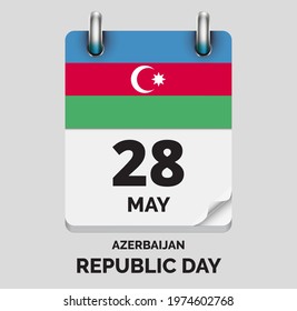 Independence Day,Republic Day Azerbaijan - 28 May, days of year flat realistic calendar icon Independence Day vector image with Azerbaijan flag