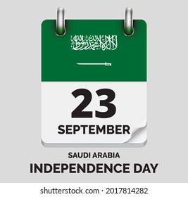 Independence Day,Saudi Arabia- September 23, days of year, flat realistic calendar icon Independence Day vector image with Saudi Arabia flag