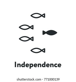 Independence Direction Leadership Fish Metaphor Minimal Flat Line Stroke Icon Pictogram Symbol