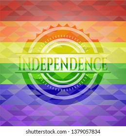 Independence emblem on mosaic background with the colors of the LGBT flag