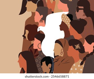 Independence freedom among woman crowd illustration