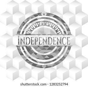 Independence grey emblem. Retro with geometric cube white background