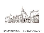 independence hall at Philadelphia City in Pennsylvania, USA. Hand drawn sketch illustration in vector.