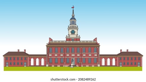 independence hall of philadelphia line art color