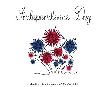 Independence, holiday. firework, logo continuous single line art hand drawing sketch