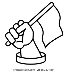 Independence icon represented by holding flag Line style.