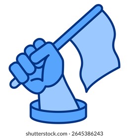 Ícone de independência representado por segurando a bandeira estilo azul.