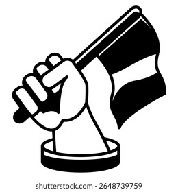 Independence icon represented by holding flag Black Filled style.