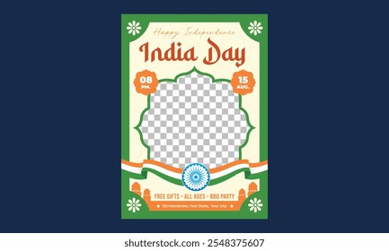 Volante del Día de la Independencia India. Diseño tipográfico. Conjunto de Ilustraciones vectoriales planas. Cartel, etiqueta, portada.