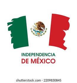 Independence of Mexico icon vector. Independencia de México poster. Grunge Flag of Mexico design element isolated on a white background. Wavy paintbrush Mexican Flag icon vector. Important day