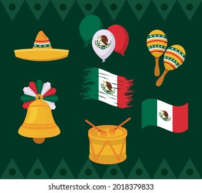 independence mexico nine set icons