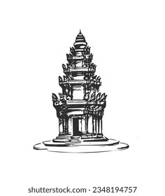 The Independence Monument in Phnom Penh. Hand drawn ink vector illustration.