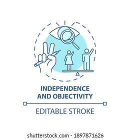 Independence and objectivity concept icon. Journalistic ethics standards idea thin line illustration. Avoiding topics with personal interest. Vector isolated outline RGB color drawing. Editable stroke