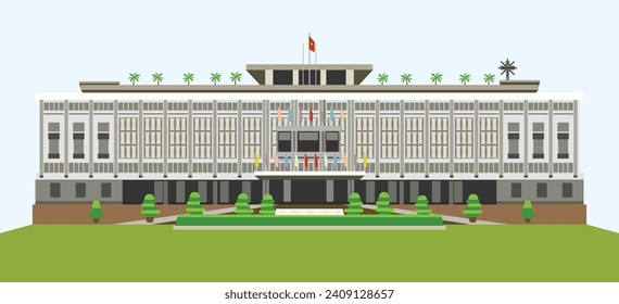 Independence Palace Illustration, famous place in Ho Chi Minh City, Vietnam