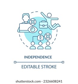 Independence turquoise concept icon. Freedom of choice. Self motivation. Job change. Digital nomad. Independent worker abstract idea thin line illustration. Isolated outline drawing. Editable stroke