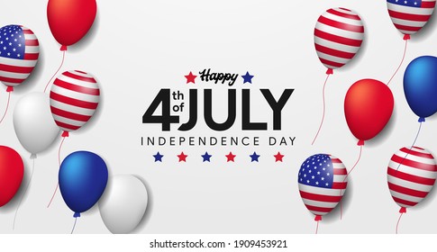 independence usa with flying helium balloon american flag. 4th of july promotion banner template with white background