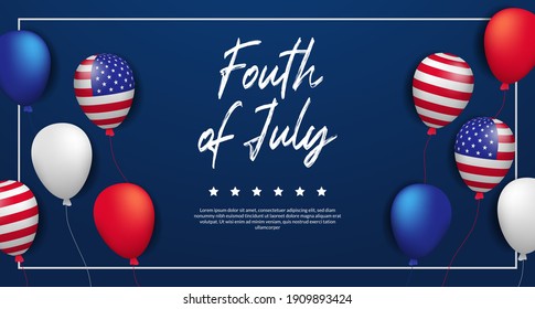 independence usa with flying helium balloon american flag. 4th of july promotion banner template with blue background